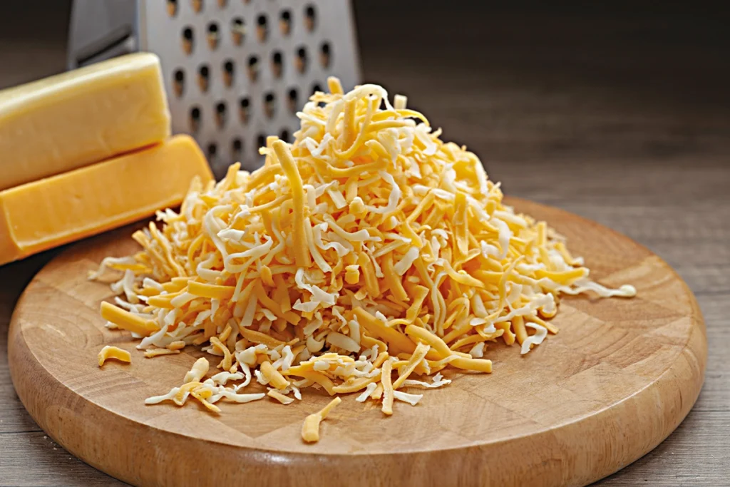 τριμμένη gouda πάνω σε τραπέζι